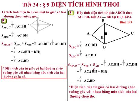 Bài giảng môn Toán 8 - Tiết 34: Diện tích hình thoi