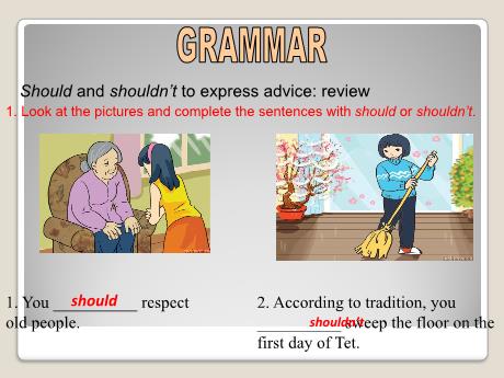Bài giảng Tiếng Anh Lớp 8 - Grammar: Should and Shouldnt