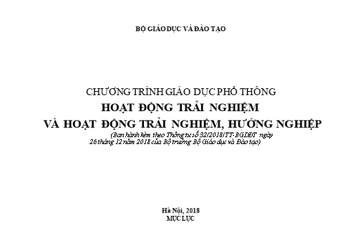 Chương trình giáo dục Phổ thông - Hoạt động trải nghiệm và hoạt động trải nghiệm, hướng nghiệp