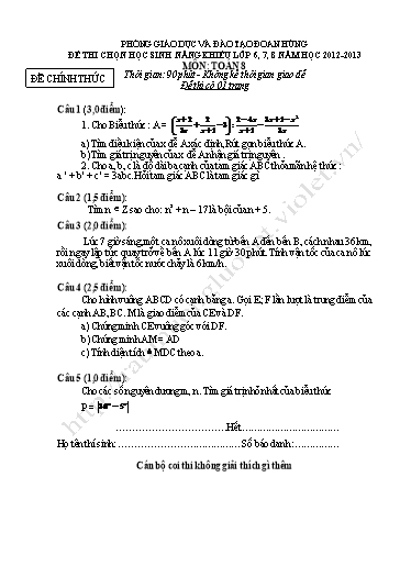 Đề thi chọn học sinh giỏi năng khiếu môn Toán Lớp 6,7,8 - Năm học 2012-2013 - Phòng Giáo dục và Đào tạo Đoan Hùng (Có đáp án)