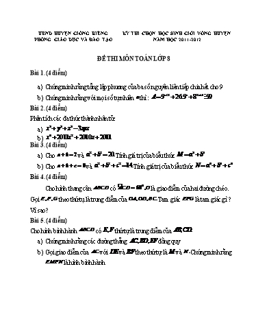 Đề thi chọn học sinh giỏi vòng Huyện môn Toán Lớp 8 - Năm học 2011-2012 - UBND huyện Giồng Riêng (Có đáp án)