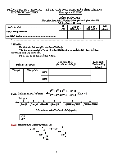 Đề thi giải Toán bằng máy tính cầm tay THCS - Năm học 2013-2014 - PGD Cù Lao Dung (Có đáp án)