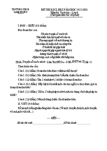 Đề thi khảo sát chất lượng học kì I môn Ngữ Văn 6 - Năm học 2022-2023 - Trường Trung học cơ sở Lam Hồng (Có đáp án)