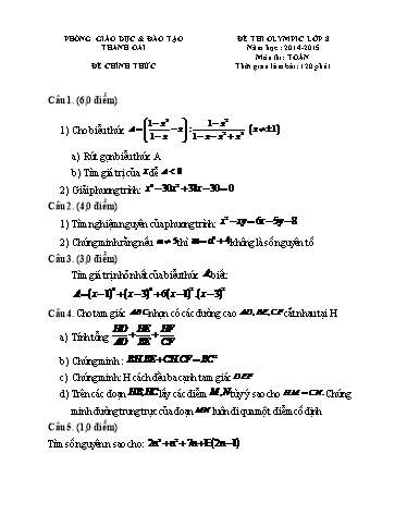 Đề thi Olympic môn Toán Lớp 8 - Năm học 2014-2015 - Phòng GD&ĐT huyện Thanh Oai (Có đáp án)