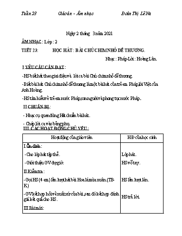 Giáo án Âm nhạc Lớp 2,3,4 - Tuần 23 - Năm học 2020-2021 - Đoàn Thị Lê Na