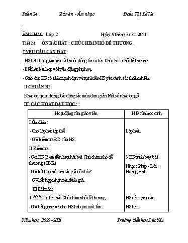 Giáo án Âm nhạc Lớp 2,3,4 - Tuần 24 - Năm học 2020-2021 - Đoàn Thị Lê Na