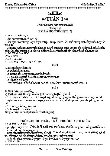 Giáo án các môn Lớp 1 - Tuần 1 đến Tuần 7 - Năm học 2020-2021 - Phan Thị Điệp