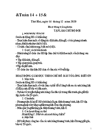 Giáo án các môn Lớp 1 - Tuần 14+15 - Năm học 2020-2021