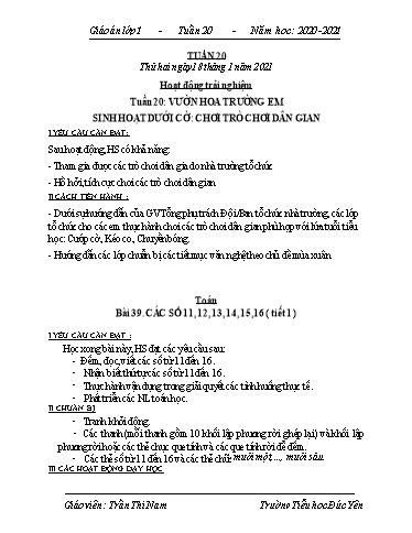 Giáo án các môn Lớp 1 - Tuần 20 - Năm học 2020-2021 - Trần Thị Nam