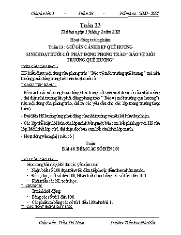 Giáo án các môn Lớp 1 - Tuần 23 - Năm học 2020-2021 - Trần Thị Nam