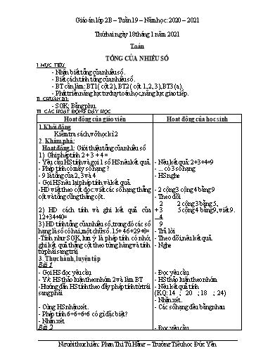 Giáo án các môn Lớp 2 - Tuần 19 - Năm học 2020-2021 - Phan Thị Tú Hằng