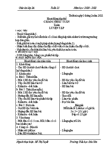 Giáo án các môn Lớp 2 - Tuần 21 - Năm học 2020-2021 - Hồ Thị Tuyết