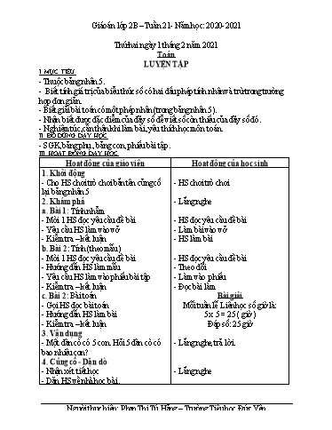 Giáo án các môn Lớp 2 - Tuần 21 - Năm học 2020-2021 - Phan Thị Tú Hằng