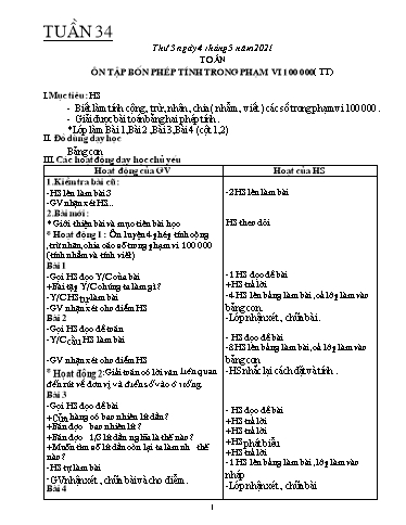 Giáo án các môn Lớp 3 - Tuần 34 - Năm học 2020-2021 - Trần Thị Trinh