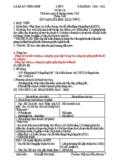 Giáo án các môn Lớp 5 - Tuần 28 - Năm học 2020-2021 - Nguyễn Thị Xuân