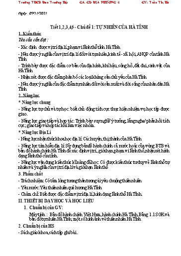 Giáo án địa phương 6 - Chủ đề 1,Tiết 1-5: Tự nhiên của Hà Tĩnh - Trần Thị Hà