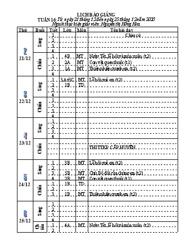 Giáo án môn Mĩ thuật + Thể dục Tiểu học -Tuần 16 - Năm học 2020-2021