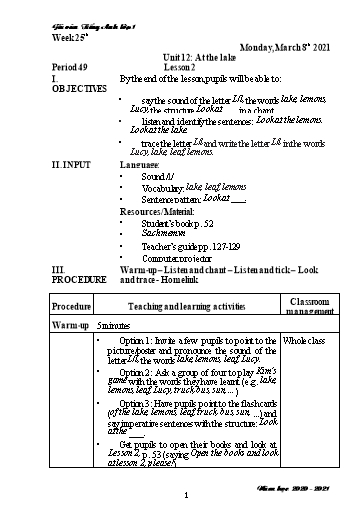 Giáo án Tiếng Anh 1 - Tuần 25 - Năm học 2021-2022