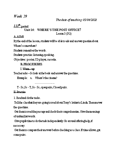 Giáo án Tiếng Anh Lớp 5 - Tuần 29, Preiod 11-114 - Năm học 2020-2021