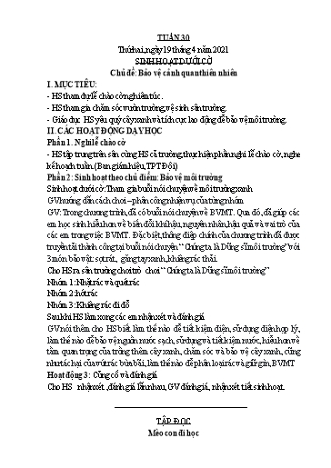 Kế hoạch bài dạy các môn Khối 1 - Tuần 30 - Năm học 2020-2021