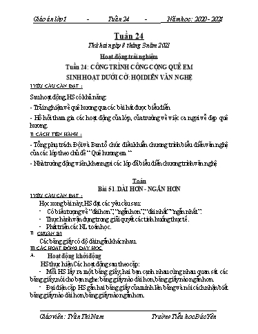 Kế hoạch bài dạy các môn Lớp 1 - Tuần 24 - Năm học 2020-2021 - Trần Thị Nam