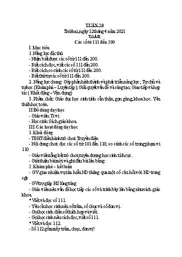 Kế hoạch bài dạy các môn Lớp 2 - Tuần 29 - Năm học 2020-2021