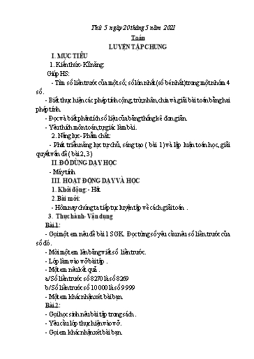 Kế hoạch bài dạy các môn Lớp 3 - Tuần 34 - Năm học 2020-2021