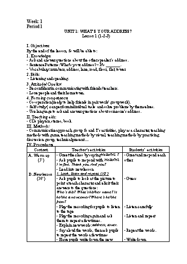 Kế hoạch bài dạy Tiếng Anh Lớp 5 - Tuần 1, Preiod 1-3